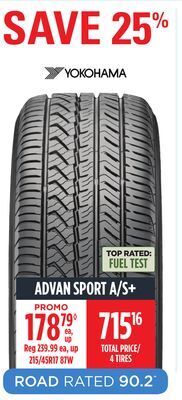 Canadian Tire Yokohama advan sport a/s+ tire offer