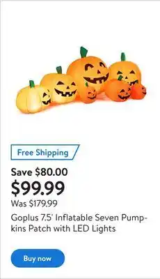 Walmart Goplus 7.5' inflatable seven pumpkins patch with led lights offer