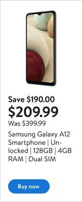 Walmart Samsung galaxy a12 smartphone | unlocked | 128gb | 4gb ram | dual sim offer