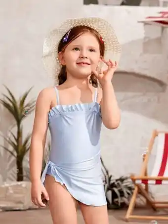 SheIn Toddler girls 2pack ruffle trim one piece swimsuit with cover up offer