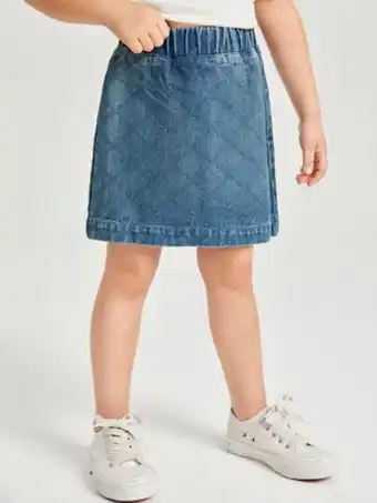 SheIn Shein toddler girls argyle print elastic waist denim skirt offer