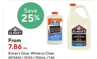 Staples Elmer's glue, white or clear 950 ml offer