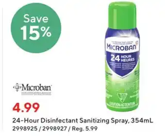 Staples Microban 24-hour disinfectant sanitizing spray - 354ml - fresh scent offer