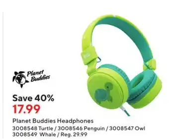 Staples Planet buddies turtle kids wired headphones offer