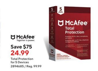 Staples Mcafee total protection for 5 devices offer