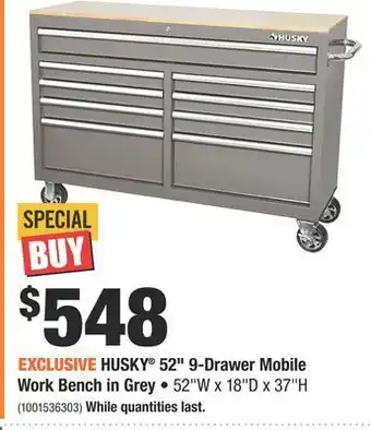 Home Depot Husky® 52" 9-drawer mobile work bench in grey offer