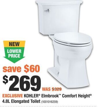 Home Depot Kohler® elmbrook™ comfort height® 4.8l elongated toilet offer