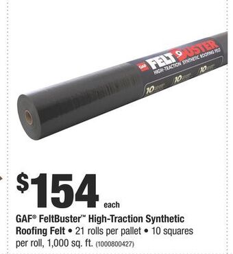 Home Depot Gaf® feltbuster™ high-traction synthetic roofing felt offer