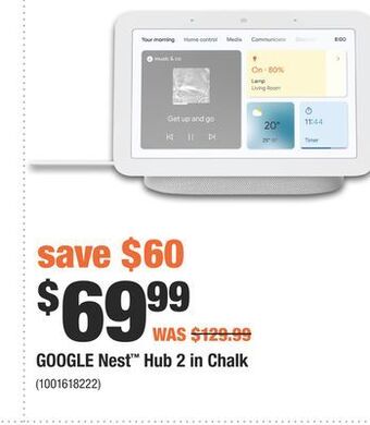 Home Depot Google nest™ hub 2 in chalk offer