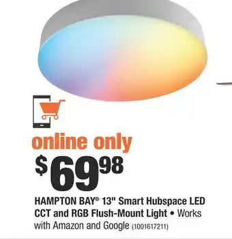 Home Depot Hampton bay® 13" smart hubspace led cct and rgb flush-mount light offer