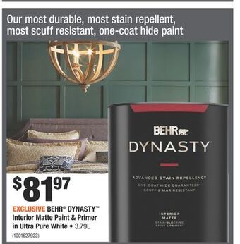 Home Depot Behr® dynasty™ interior matte paint & primer in ultra pure white offer
