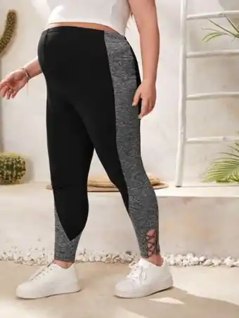 SheIn Shein maternity contrast side seam crisscross hem leggings offer