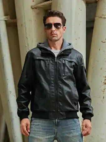 SheIn Men zip up pu jacket offer