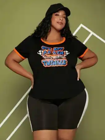 SheIn Shein fit+ plus car & letter graphic tee offer