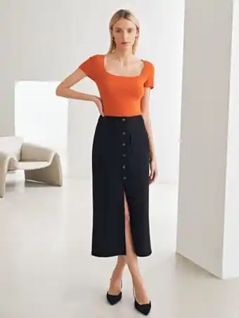 SheIn Motf premium button straight fit skirt offer