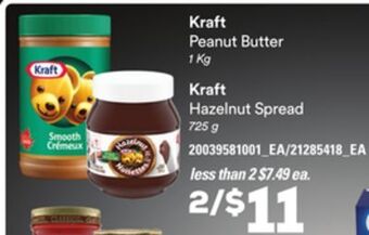Zehrs Markets Kraft peanut butter, 1 kg, kraft hazelnut spread, 725 g offer