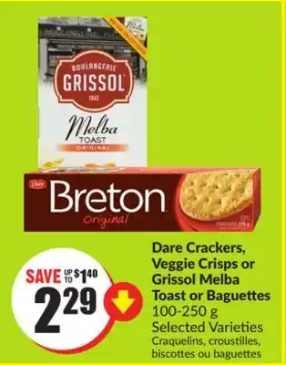 FreshCo Dare crackers, veggie crisps or grissol melba toast or baguettes 100-250 g selected varieties offer