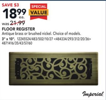 RONA Imperial floor register 3" x 10" offer