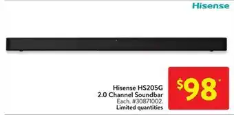 Walmart Hisense hs205g 2.0 channel soundbar offer