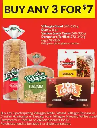 FreshCo Villaggio bread | buns | vachon snack cakes | dempster's tortillas offer