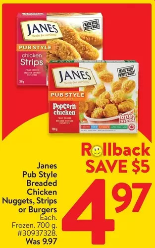 Walmart Janes pub style breaded chicken nuggets, strips or burgers offer