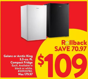 Walmart Galanz or arctic king 3.3-cu. ft. compact fridge offer