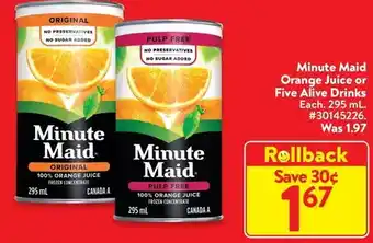 Walmart Minute maid orange juice or five alive drinks offer