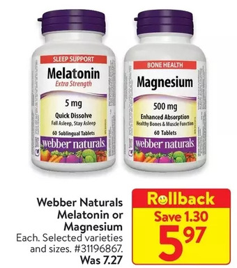 Walmart Webber naturals melatonin or magnesium offer