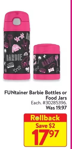 Walmart Funtainer barbie bottles or food jars offer