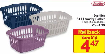 Walmart Sterilite 53 l laundry basket offer