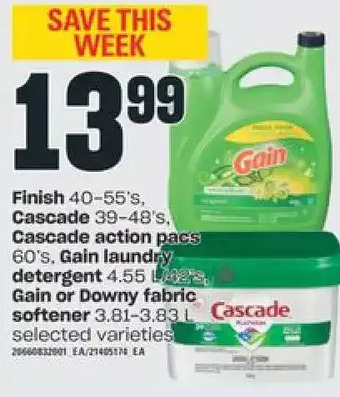 Independent Grocer Finish, cascade, cascade action pacs, gain laundry detergent, gain or downy fabric softener offer