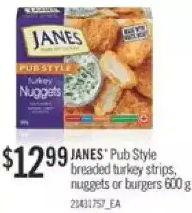 Independent Grocer Janes pub style breaded turkey strips, nuggets or burgers offer