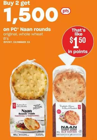 Loblaws Pc naan rounds offer