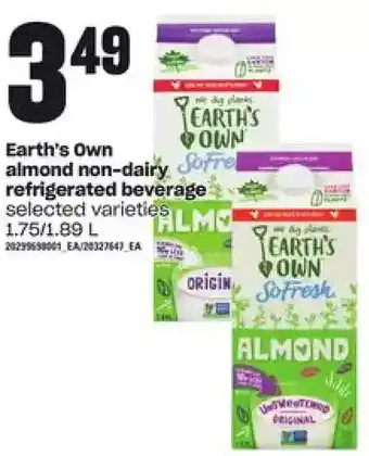 Loblaws Earth's own almond non-dairy refrigerated beverage offer