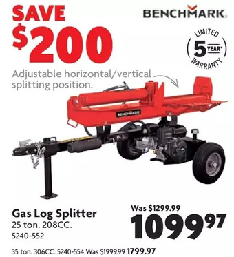 Home Hardware Gas log splitter: 25 ton, 208cc | 35 ton, 306cc offer