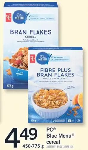 Fortinos Pc blue menu cereal offer