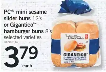 Fortinos Pc mini sesame slider buns or giganitico hamburger buns offer