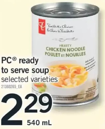 Fortinos Pc ready to serve soup offer