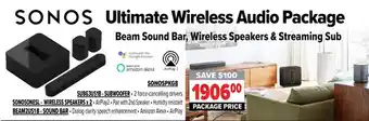 2001 Audio Video Sonos ultimate wireless audio package beam sound bar, wireless speakers & streaming sub offer