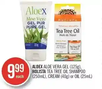 Shoppers Drug Mart Aloex aloe vera gel, holista tea tree oil shampoo, cream or oil offer