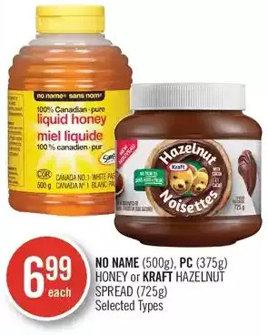 Shoppers Drug Mart No name, pc honey or kraft hazelnut spread offer