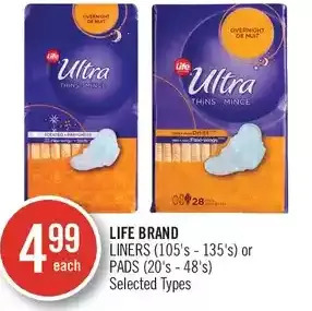 Shoppers Drug Mart Life brand liners or pads offer