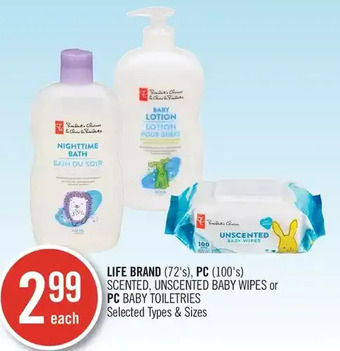 Shoppers Drug Mart Life brand, pc scented, unscented baby wipes or pc baby toiletries offer