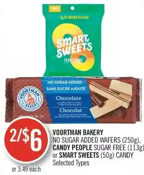 Shoppers Drug Mart Voortman bakery no sugar added wafers, candy people sugar free or smart sweets candy offer