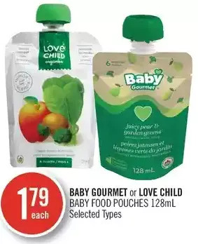 Shoppers Drug Mart Baby gourmet or love child baby food pouches offer
