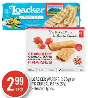 Shoppers Drug Mart Loacker wafers or pc cereal bars offer