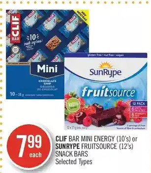 Shoppers Drug Mart Clif bar mini energy or sunrype fruitsource snack bars offer