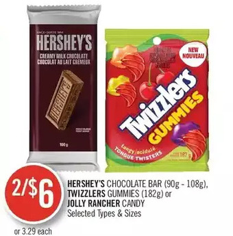 Shoppers Drug Mart Hershey's chocolate bar, twizzlers gummies or jolly rancher candy offer
