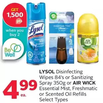 Rexall Lysol disinfecting wipes or sanitizing spray or air wick essential mist, freshmatic or scented oil refills offer