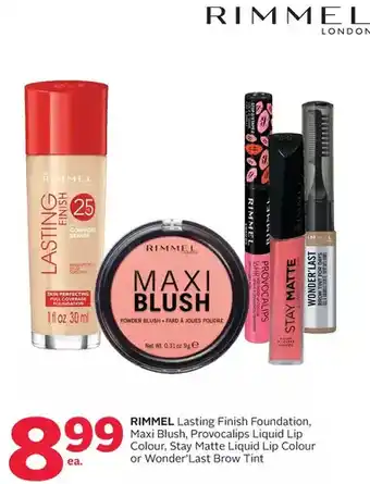 Rexall Rimmel lasting finish foundation, maxi blush, provocalips liquid lip colour, stay matte liquid lip colour or wonder'last brow offer
